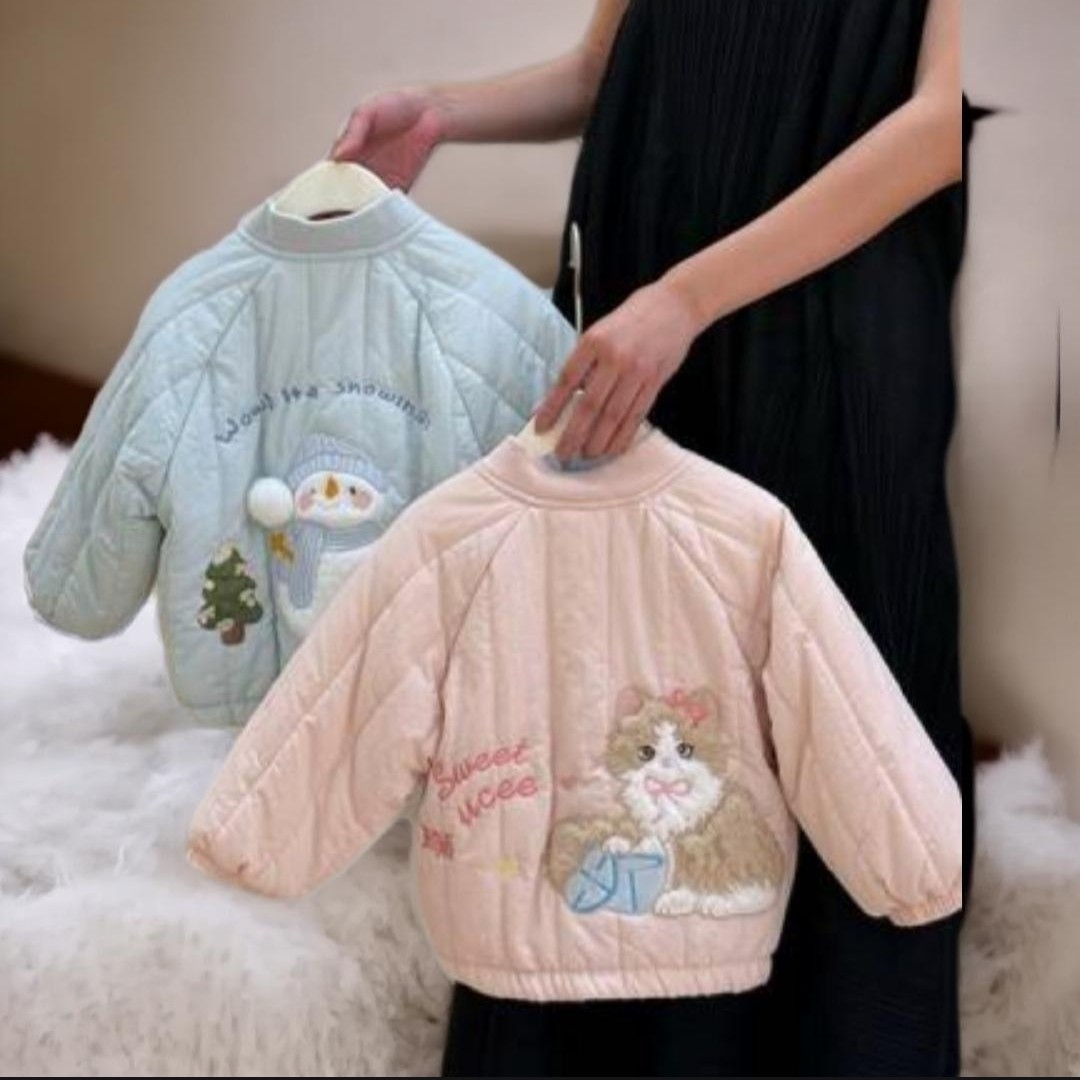 釉兮  秋冬爆品女童可爱雪人/猫咪加绒夹棉外套棉服