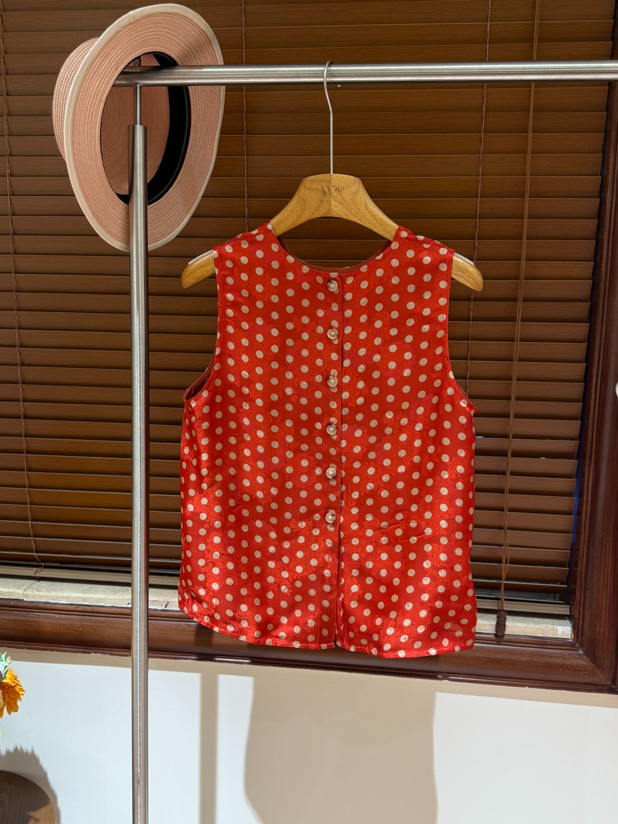 夏季桑蚕丝香云纱红色波点-新中式桑蚕丝香云纱红色波点上衣0603