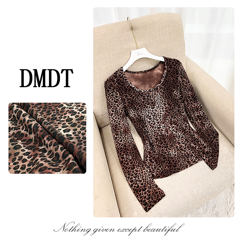 【DMDT服饰】新品“旷野之息”圆领显瘦女豹纹休闲长袖弹力大T恤D2196