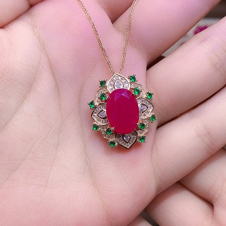 用***1红宝石银S925镶嵌颈饰