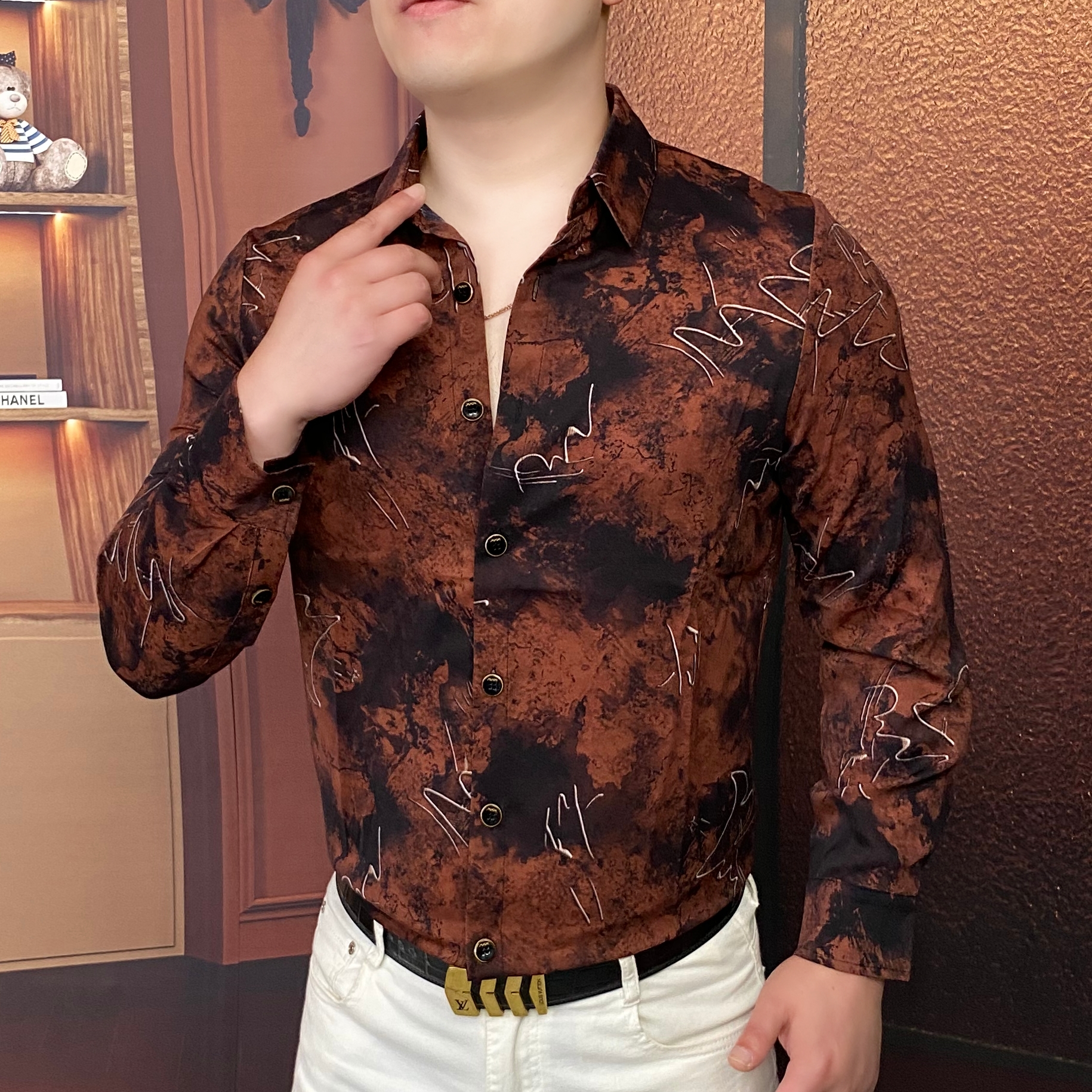 《秋尚花序》2025秋季新款衬衫男士商务潮流百搭长袖帅气时尚轻奢1