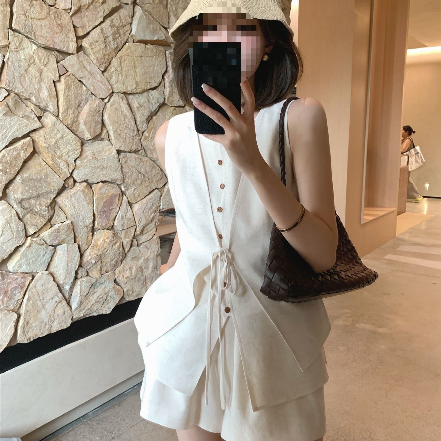 高级感老钱风亚麻马夹短裤两件套装夏季新款老钱风时尚气质套装