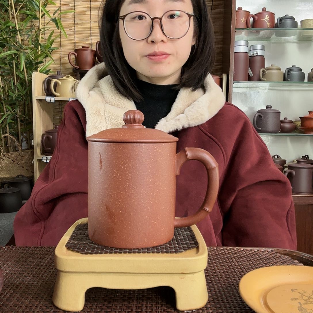 紫砂茶杯原矿红降坡节节高办公杯420CC左右