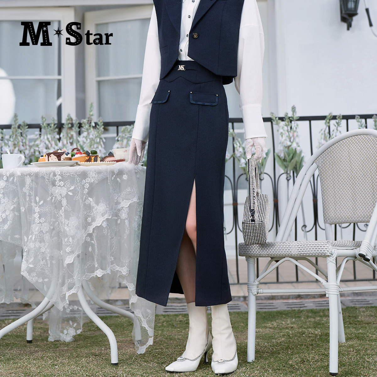 【蜜思仝】M-Star秋季高腰新款中长款半身裙款显瘦 SEEQ133560