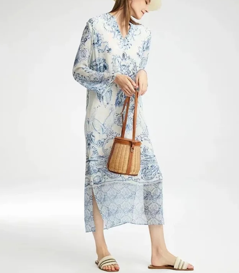 【GFHG专属】青花瓷国风高级感肌理中式长裙LSQ234963