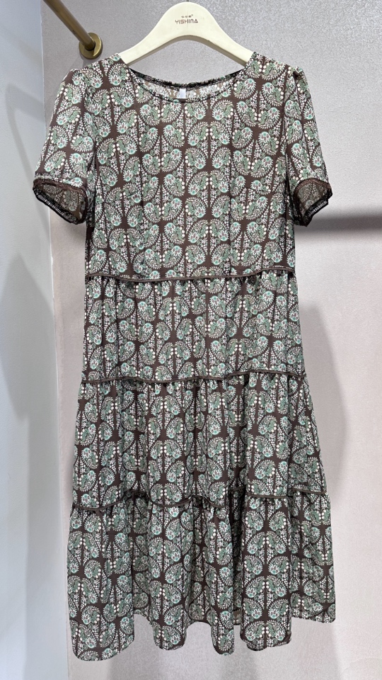 复古印花圆领雪纺夏季时尚气质碎花连衣裙女装女士休闲裙子