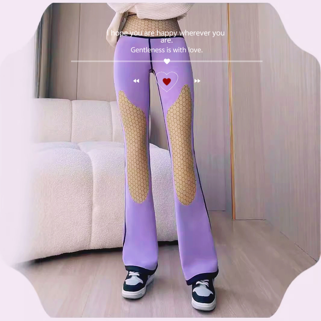 秋冬新款高腰加绒微喇裤显瘦休闲外穿大码鲨鱼裤前后口袋设计