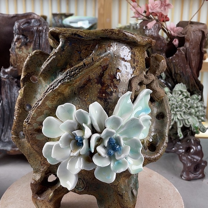 紫砂花盆景德镇陶瓷