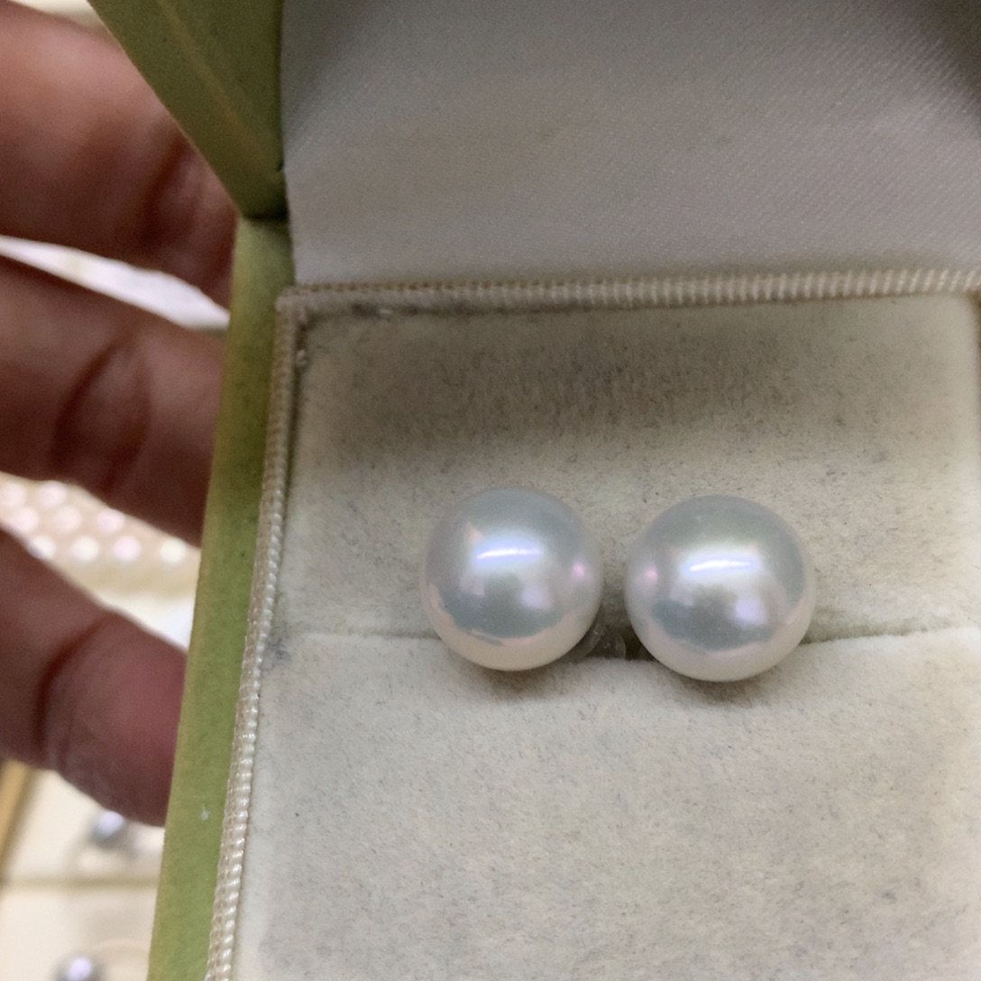 淡水珍珠耳饰银S925镶嵌11-12爱迪生素钉