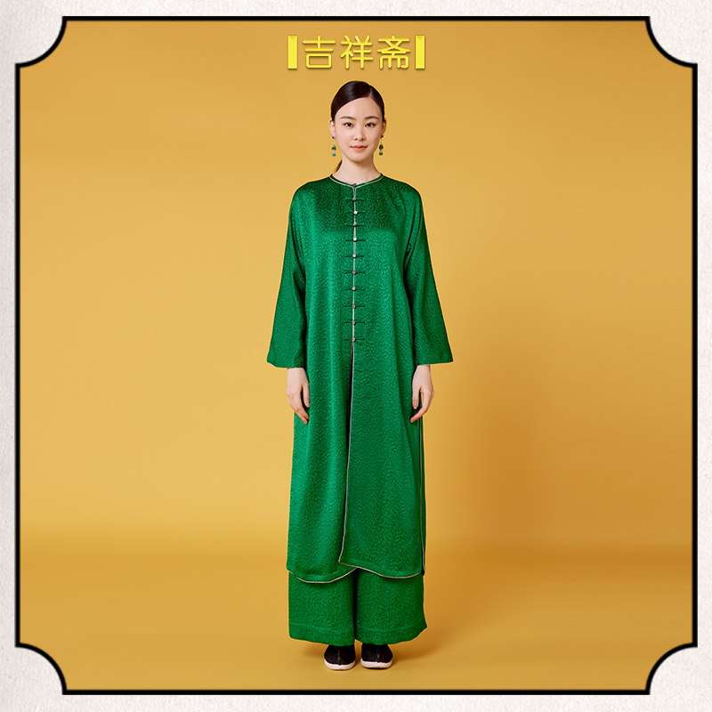 |吉祥斋|翠华盏长上衣翠绿丝毛混纺肌理感中国风圆领中式长上衣