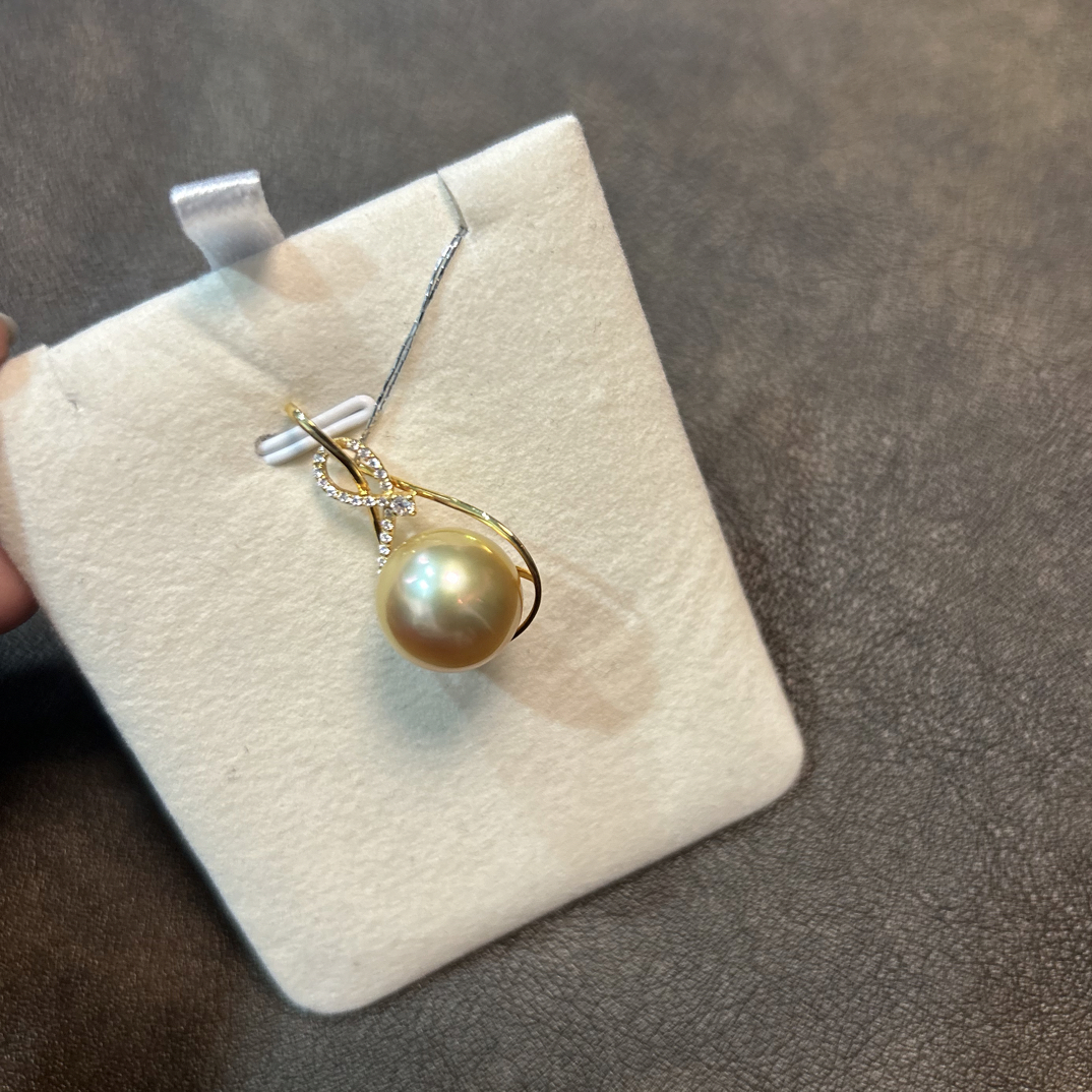 18K金南洋金珠吊坠13-14mm天然海水珍珠吊坠(不含链)