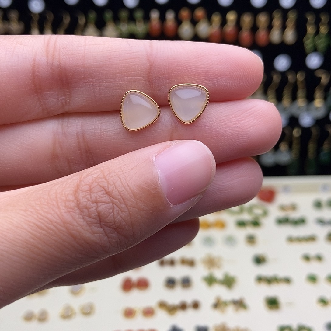 和田玉银S925镀金镶嵌耳饰