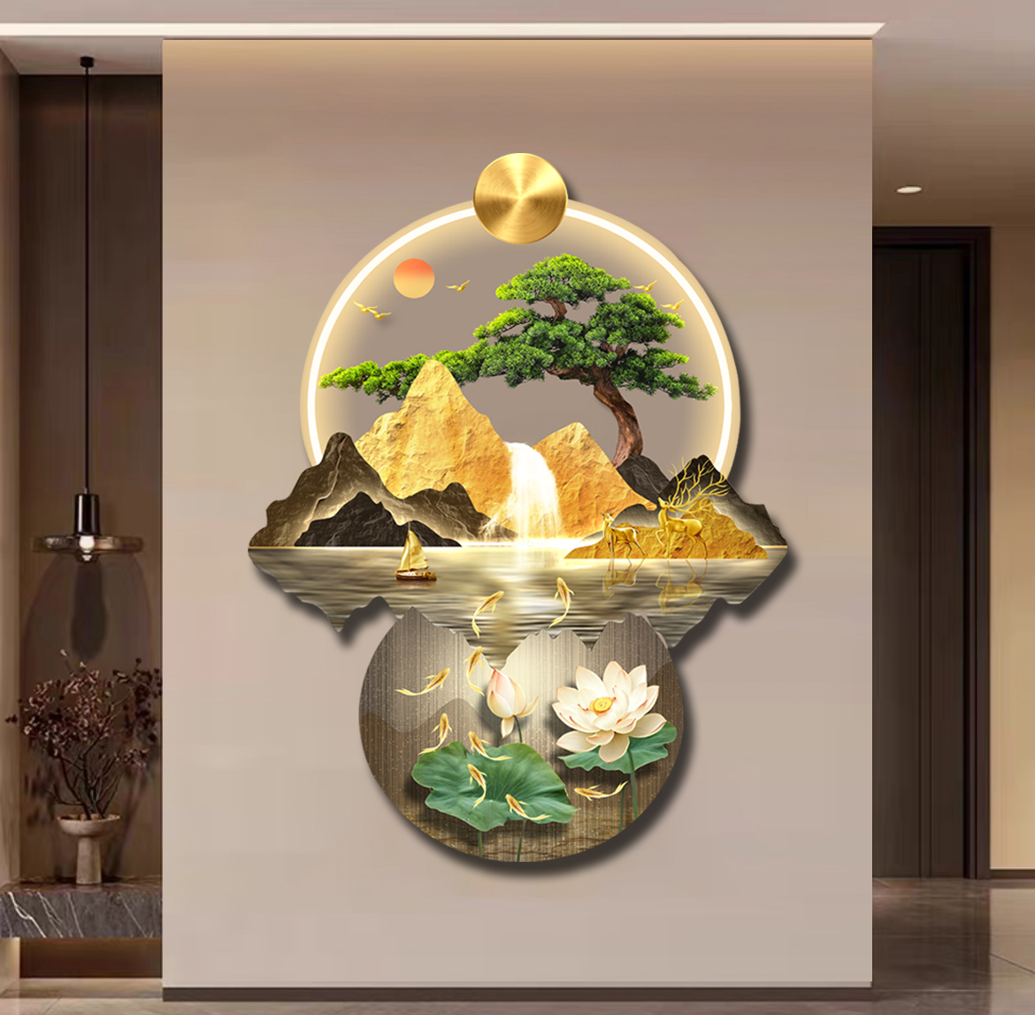 D263玄迎客松关墙正对入户门壁画入户玄关装饰画正对门玄关捡漏1