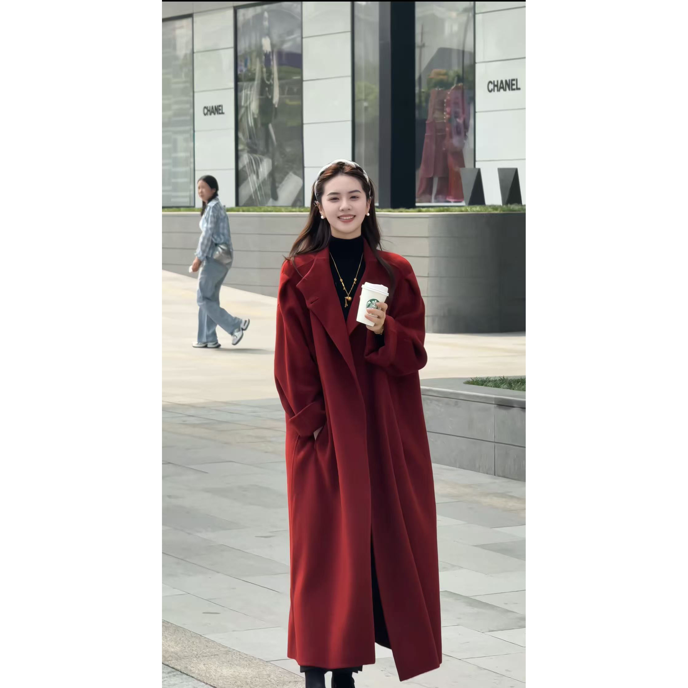 {初雪 }诗雨Molly品牌长款100%羊毛加厚保暖秋冬冬季大衣时尚洋气