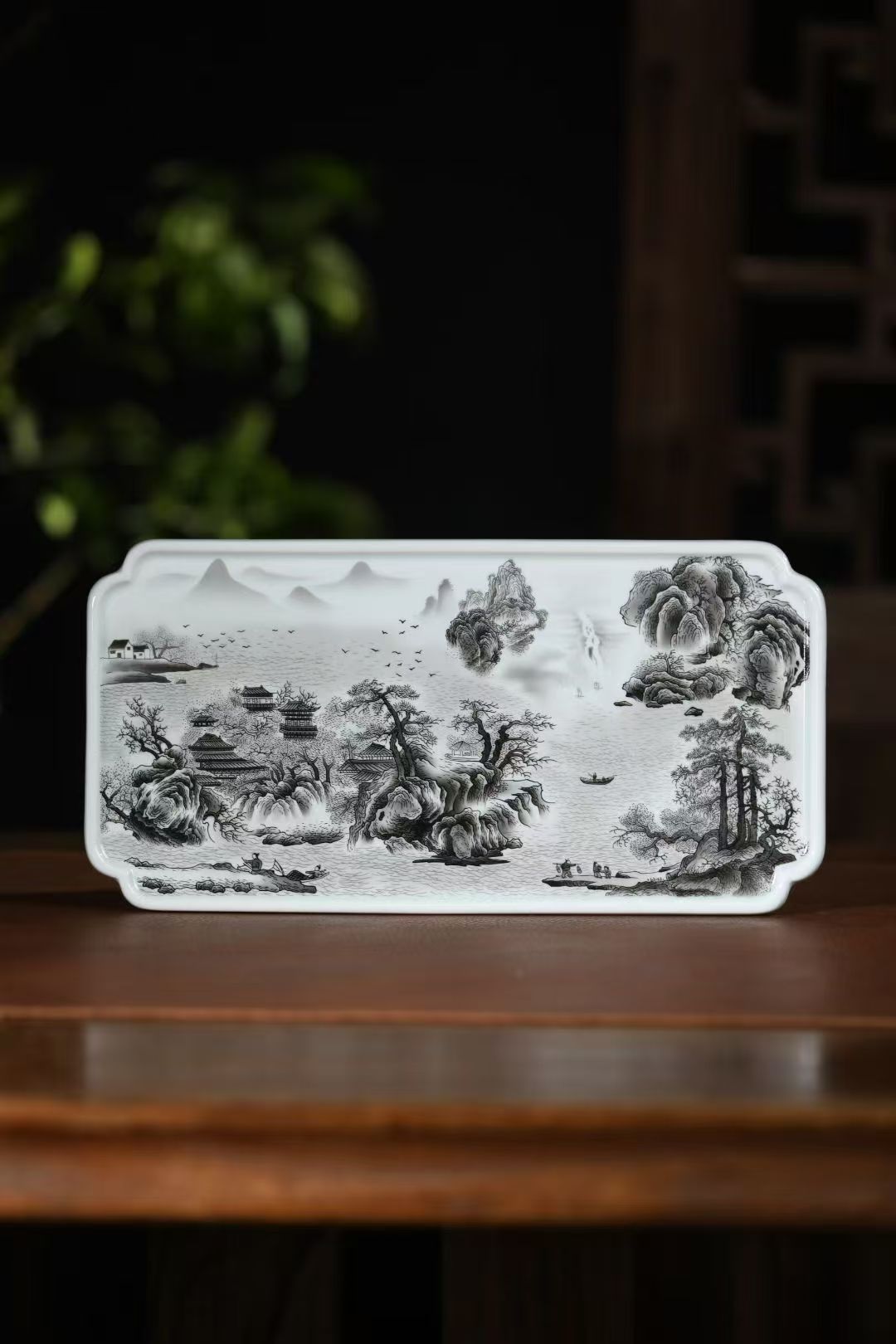 墨彩春山图山水大茶盘家用