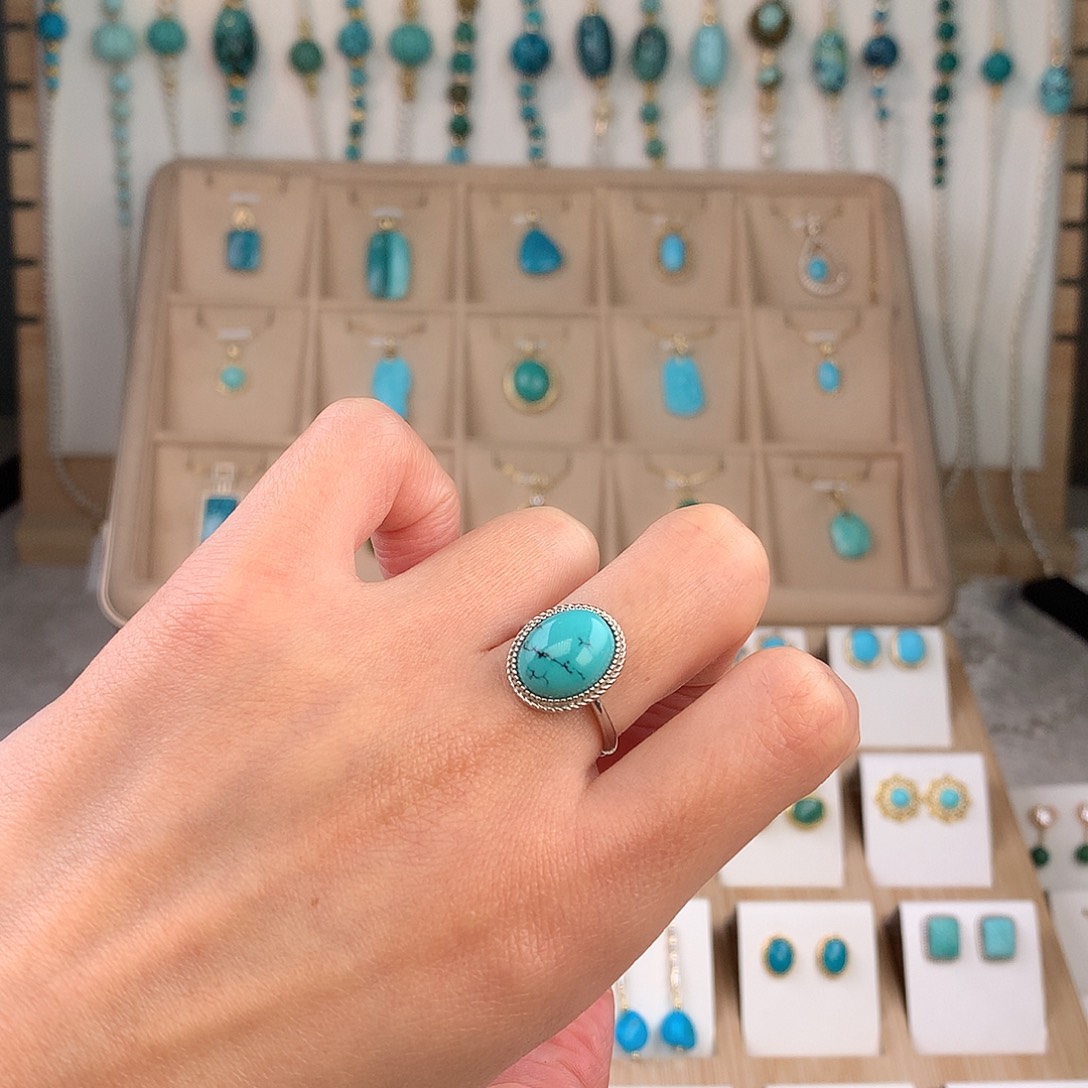 绿松石银S925镶嵌戒指