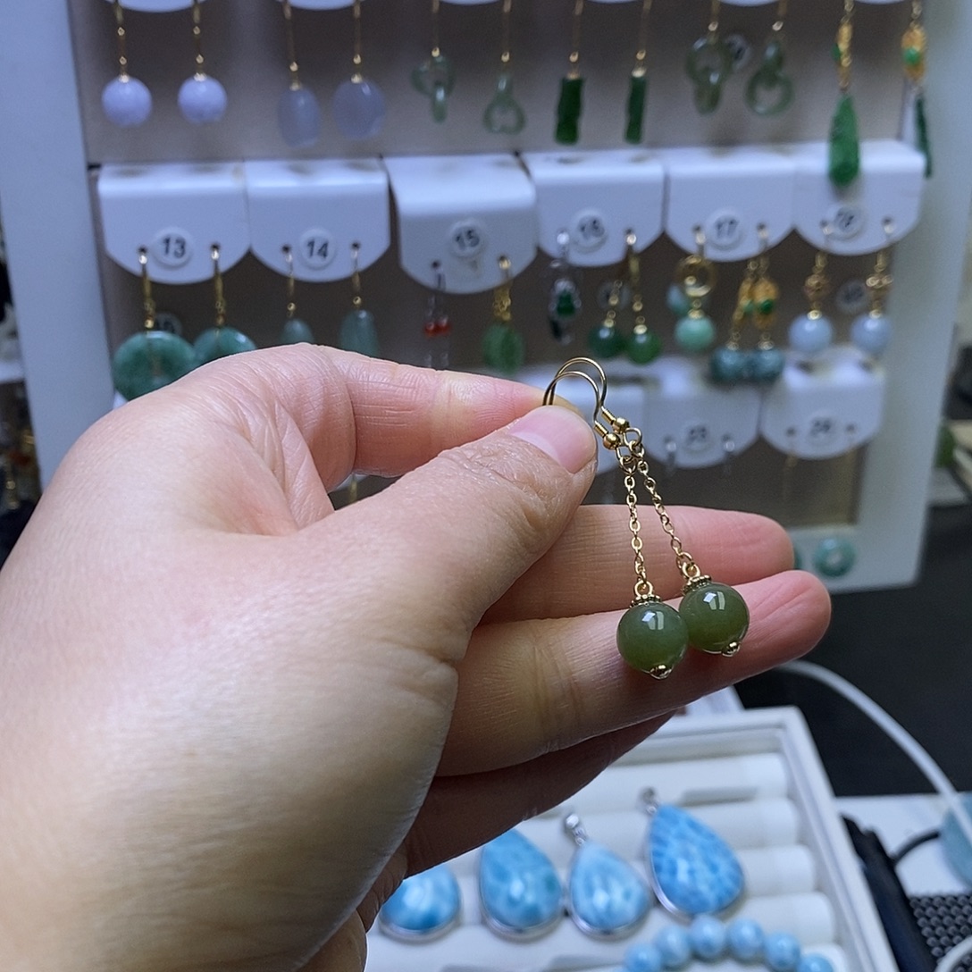 和田玉银S925镶嵌耳饰