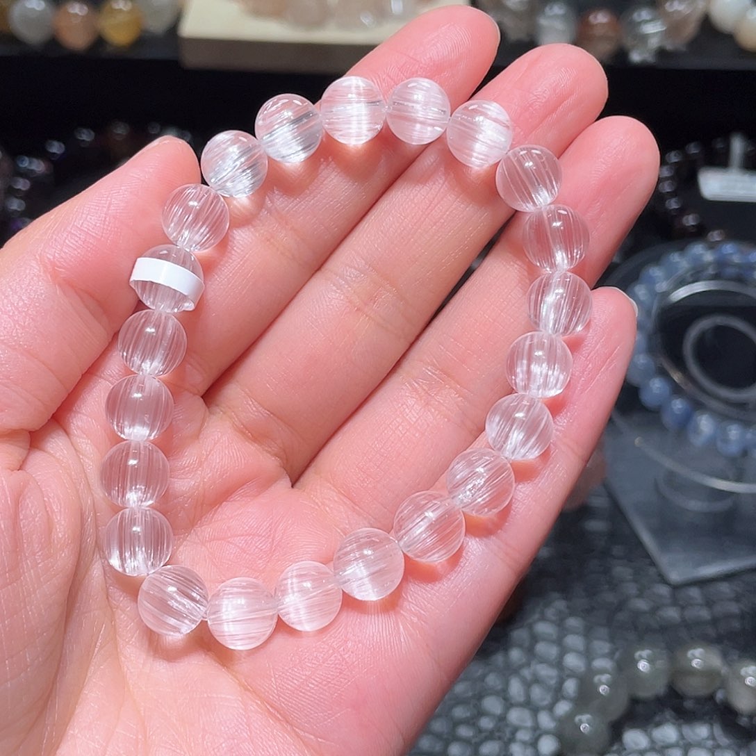 托帕石手链未镶嵌兰*头白托帕手链，晶体通透