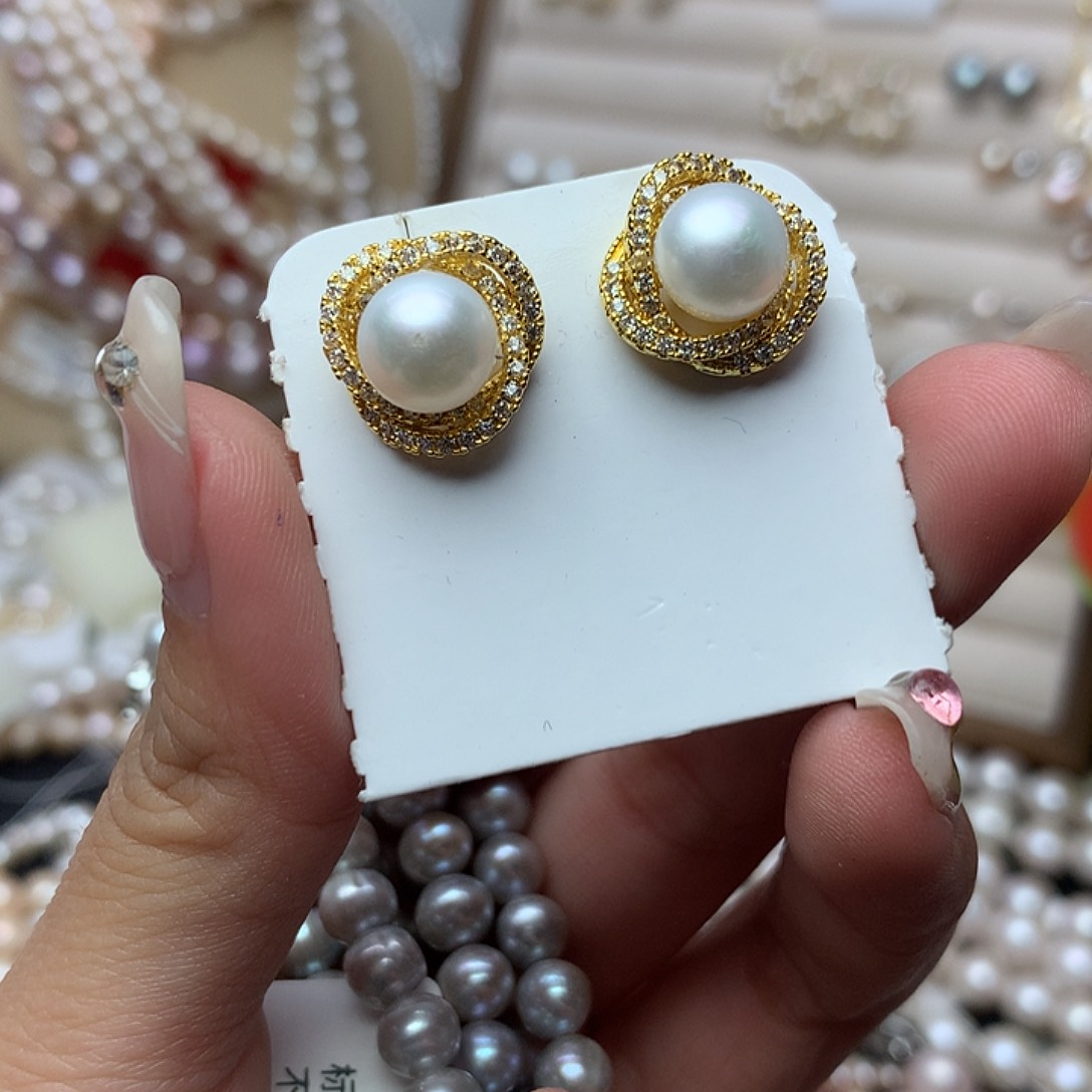 淡水珍珠8-9未镶嵌t47耳环