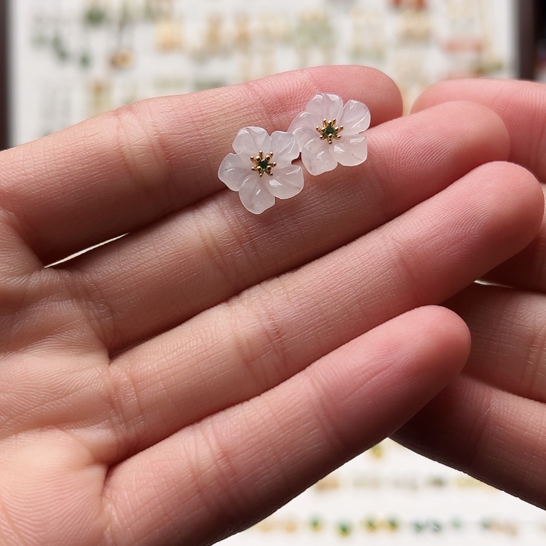 银S925镀金镶嵌和田玉耳钉