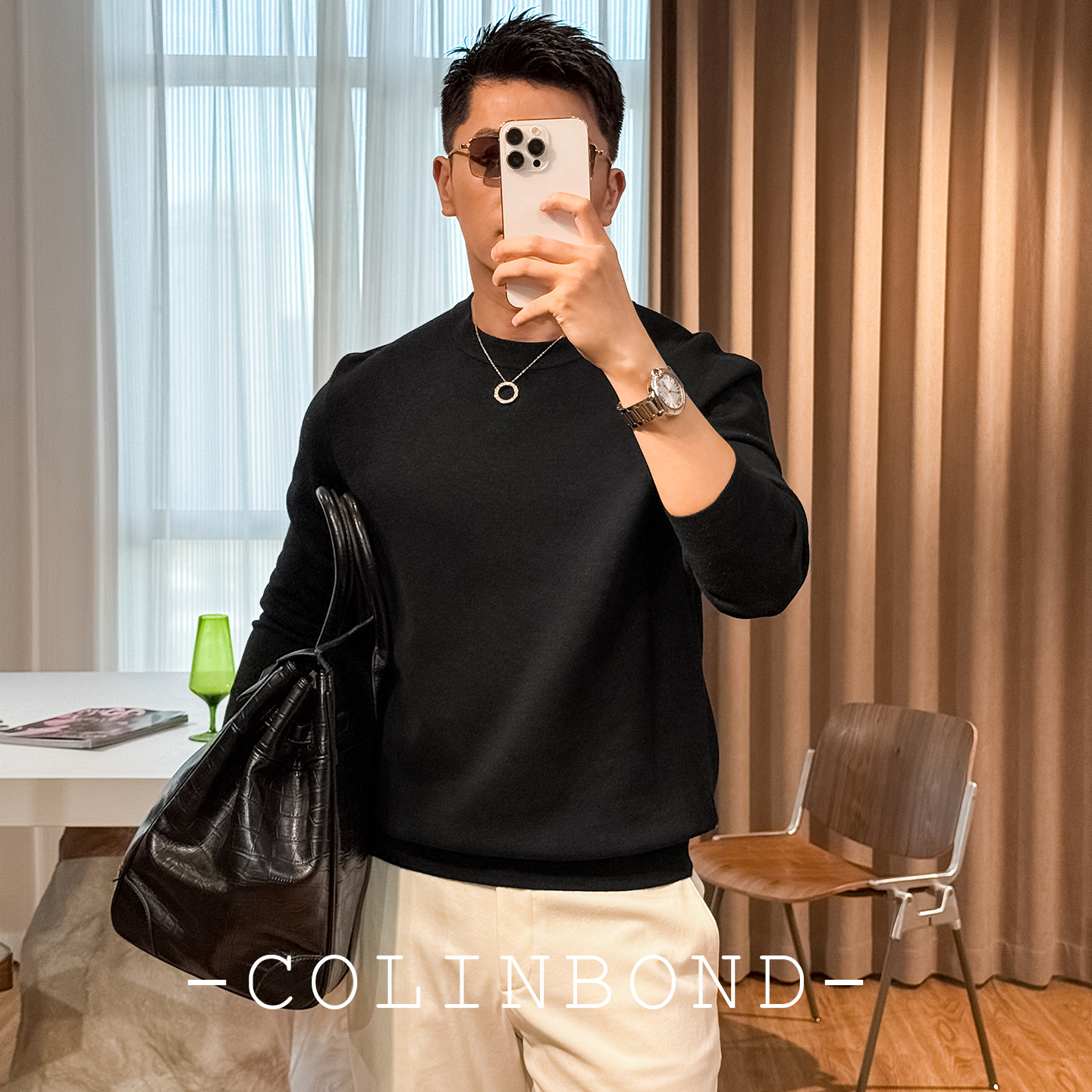 高端男装纯色圆领羊毛衫秋季新款毛衣时尚绵羊毛针织衫YJS6118