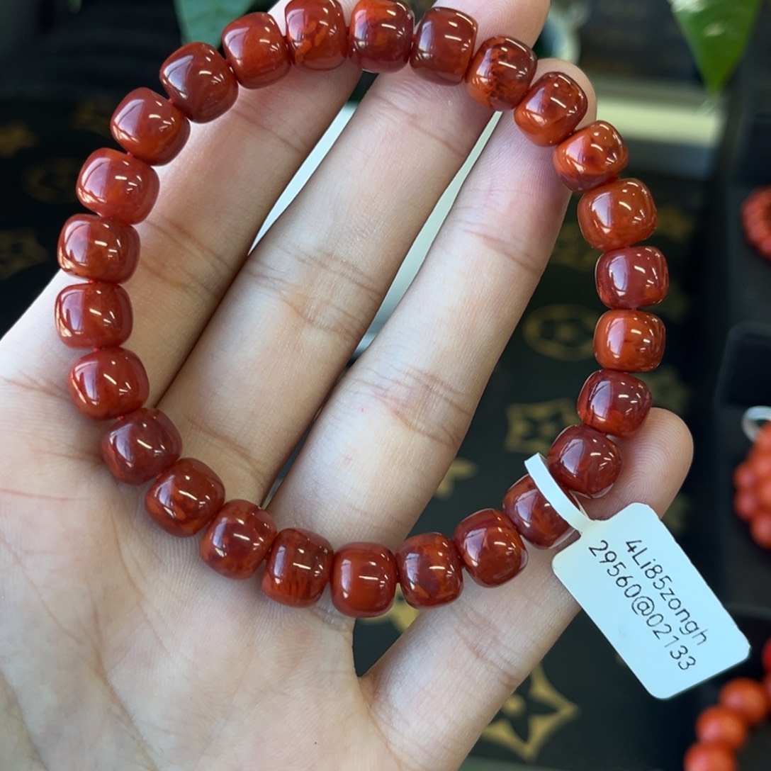 _***Q南红玛瑙未镶嵌手链川料瓦西牛血红老型手串9+