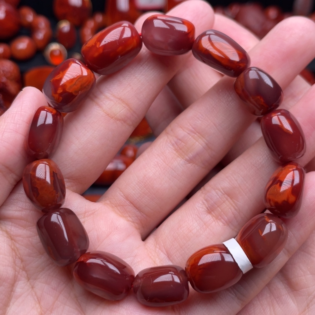 南红玛瑙未镶嵌珠宝奇石单圈12mm