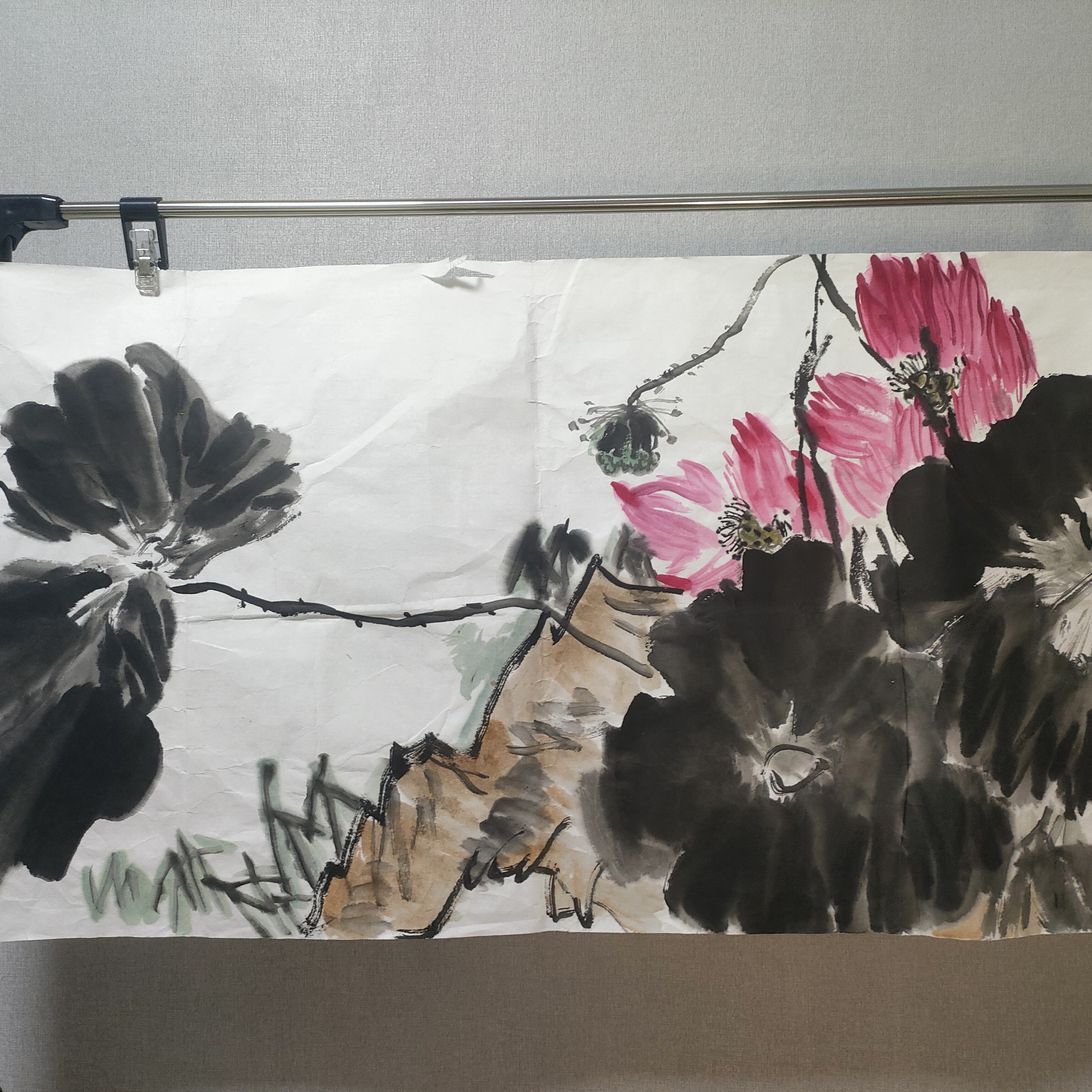 国画大写意荷花三尺整张100*55cm画芯