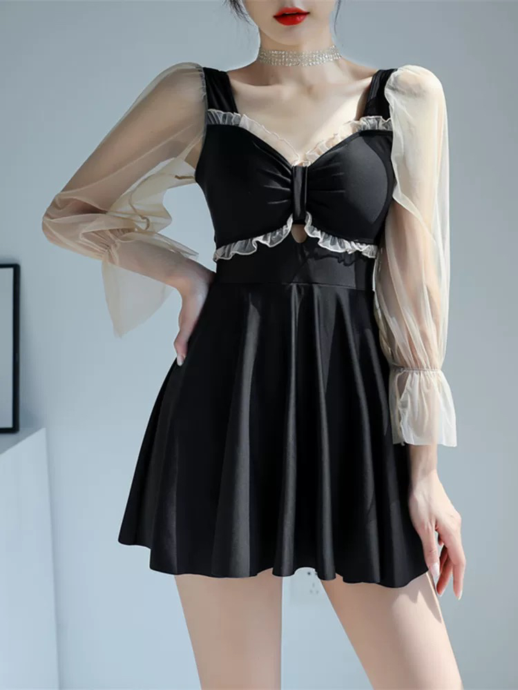 2024新款遮肚显瘦微胖女孩泳衣遮肉纯欲风连体裙式学生保守潜水服