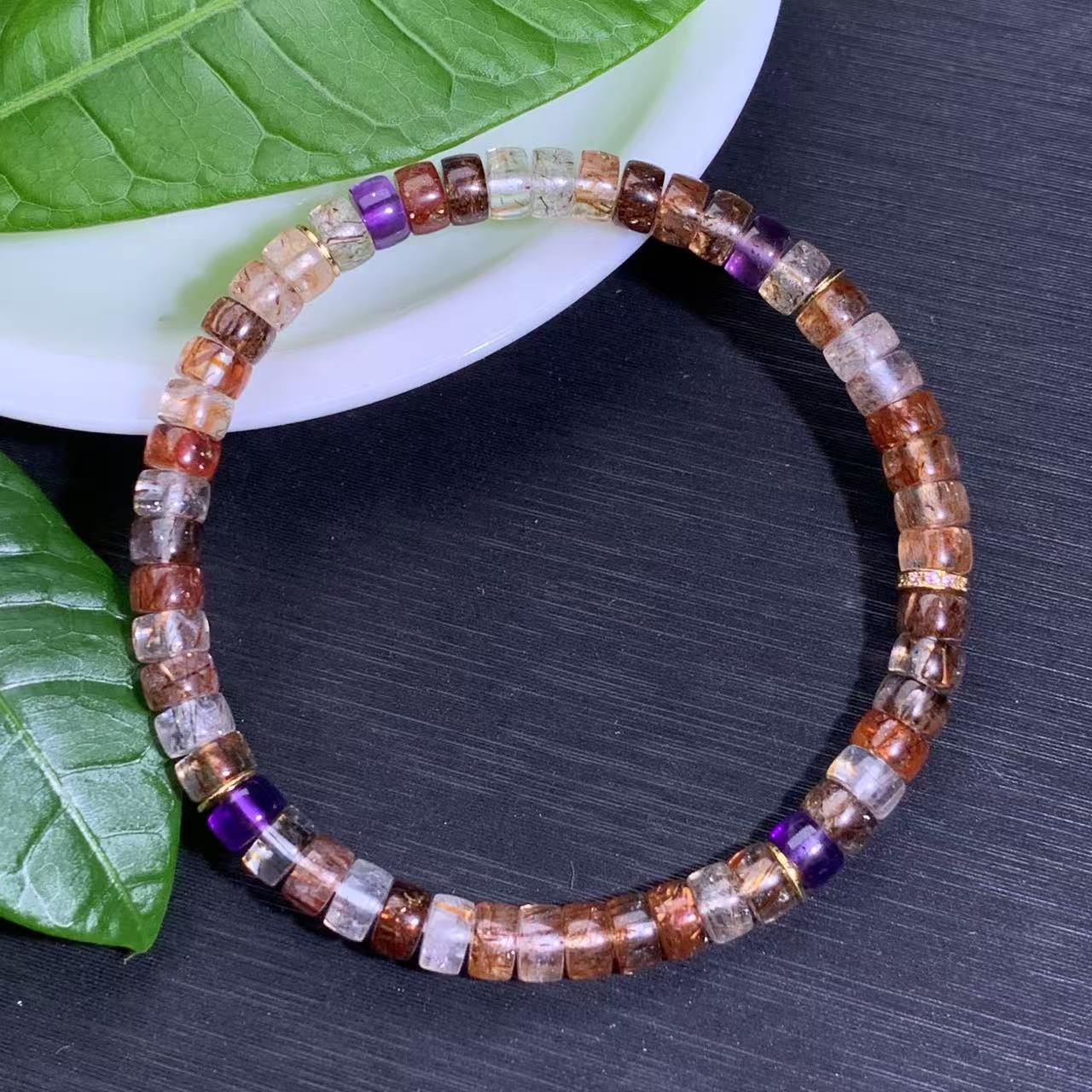 天然精工直切黑金超水晶DIY手串5.5mm时尚气质小众经典紫气精致串