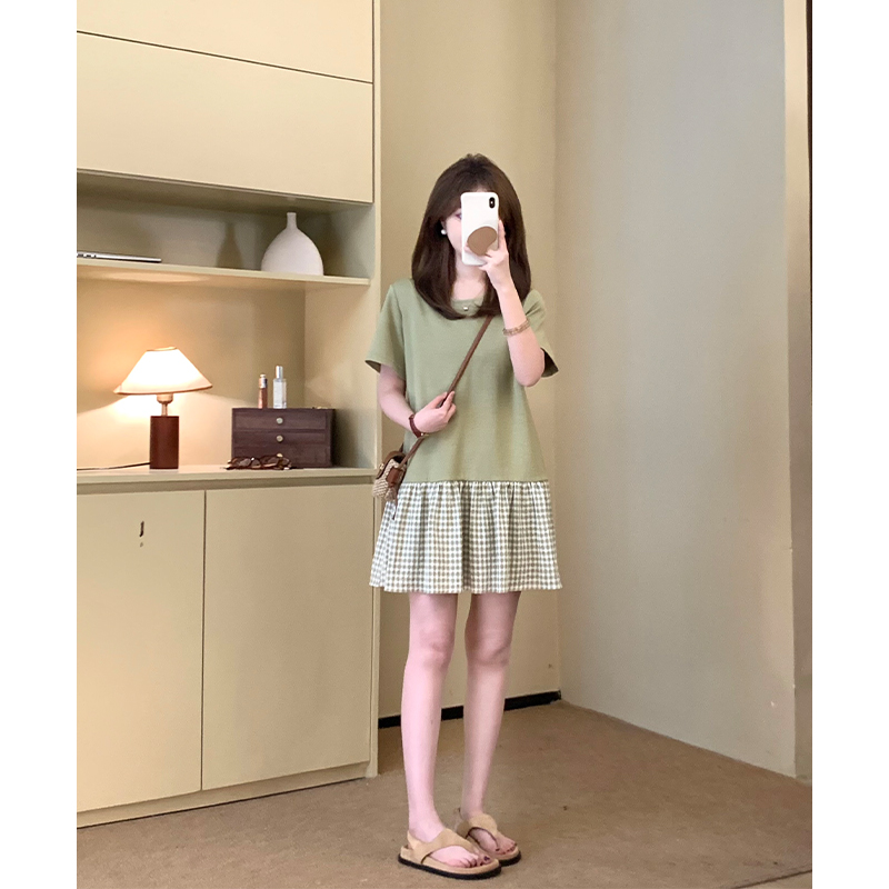 FUGUI RICH小个子短袖连衣裙设计感拼接假两件出游裙子氛围感短裙