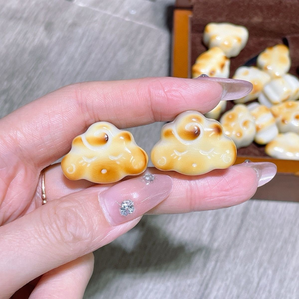 非金属树脂项链 天然象牙果碳烤小云朵配件diy手工手串配饰品隔珠