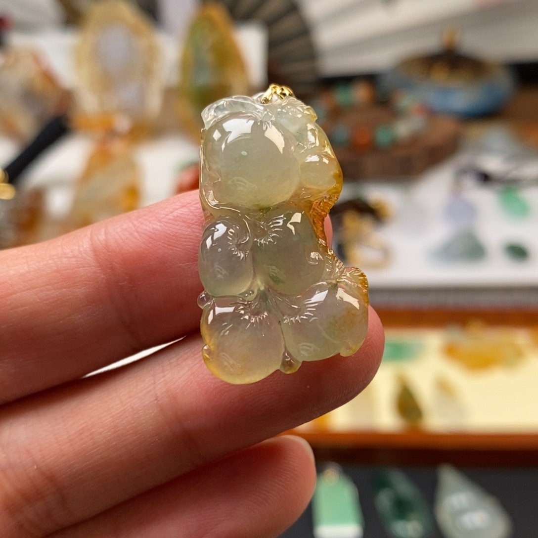 翡翠颈饰未镶嵌缅甸天然翡翠金镶挂件