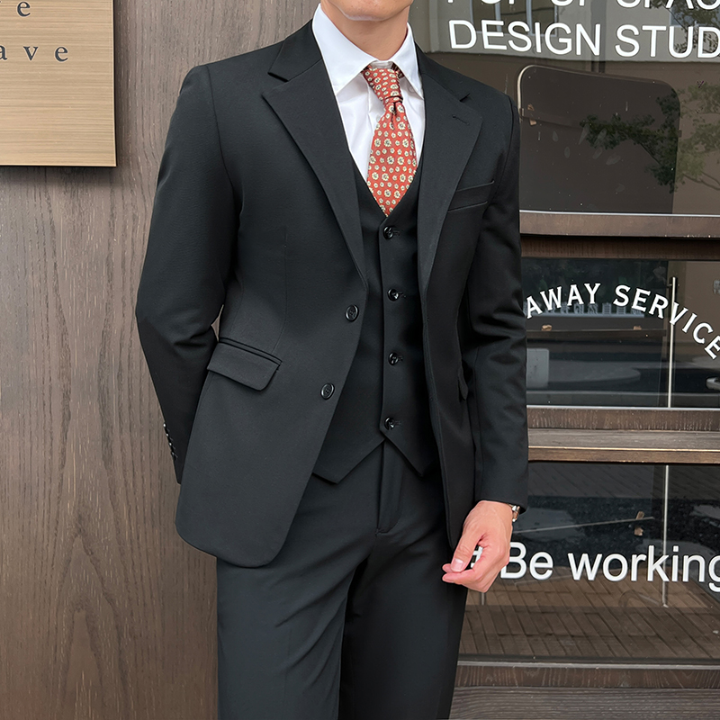 西服套装男士三件套两粒扣商务休闲正装礼服纯色新郎结婚西装外套