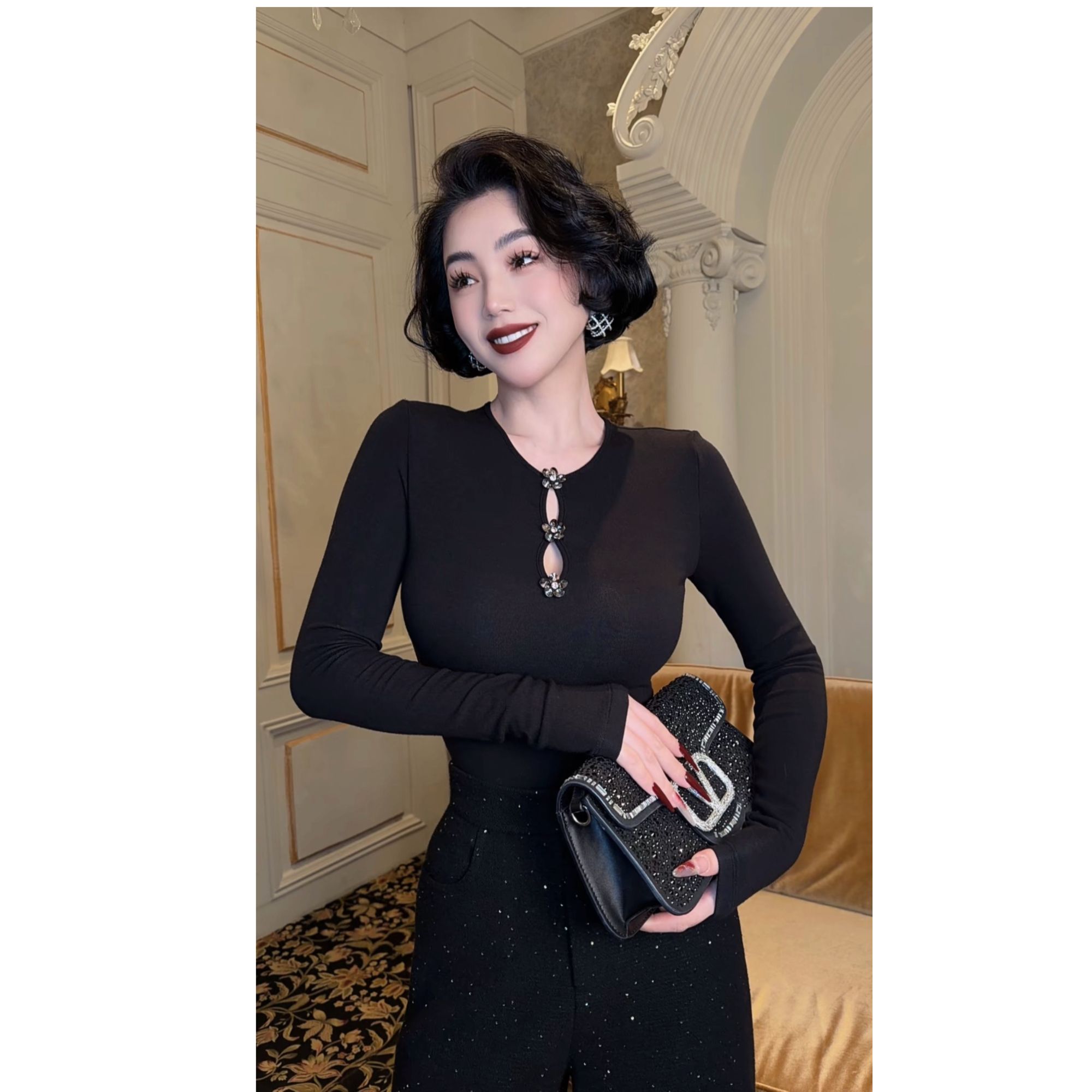 LYXJ【花间落下】冬季收腰显瘦时尚显气质不挑人双色高弹打底衫