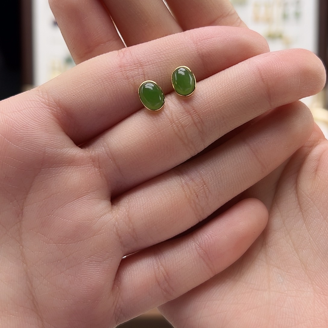 银S925镶嵌和田玉耳饰