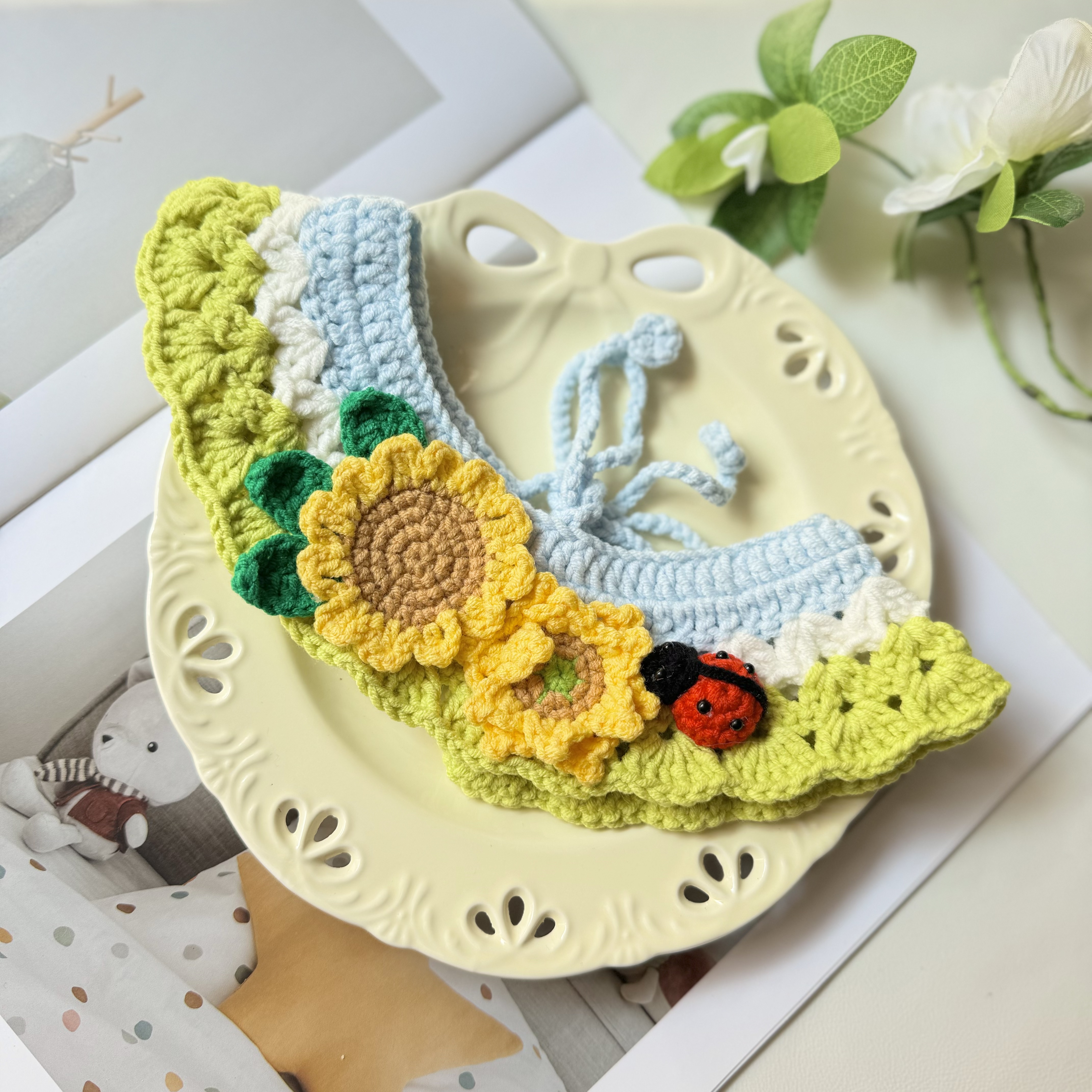 春日款猫猫围巾狗狗项圈夏日蝉鸣向日葵可爱礼物宠物服饰猫咪围兜