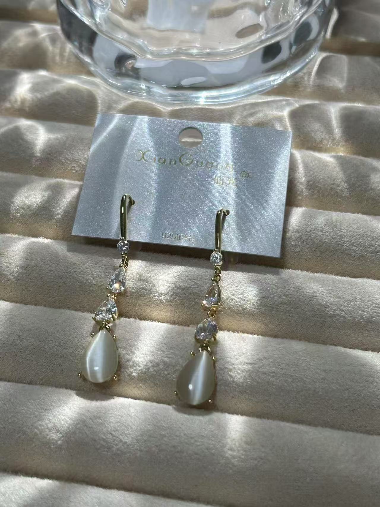 铜合金锆石耳饰 s925银针爱心水滴猫眼石温柔耳环饰品法式甜美