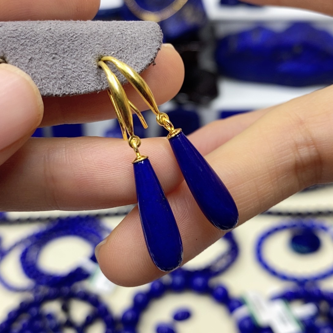 青金石耳饰银S925镀金镶嵌