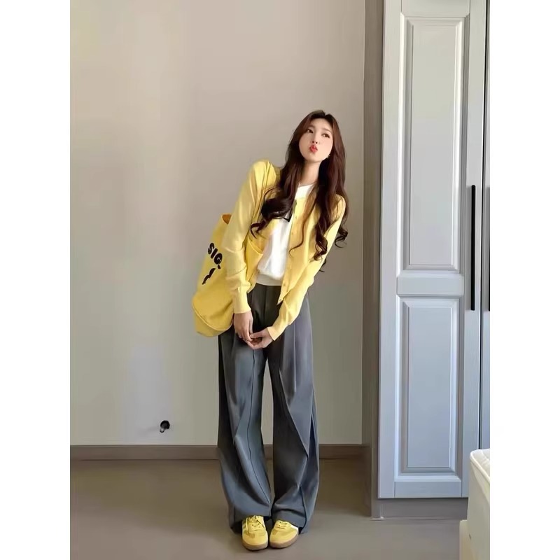 【现货】时尚春秋软糯亲肤韩版宽松慵懒风时髦百搭打底针织开衫上衣