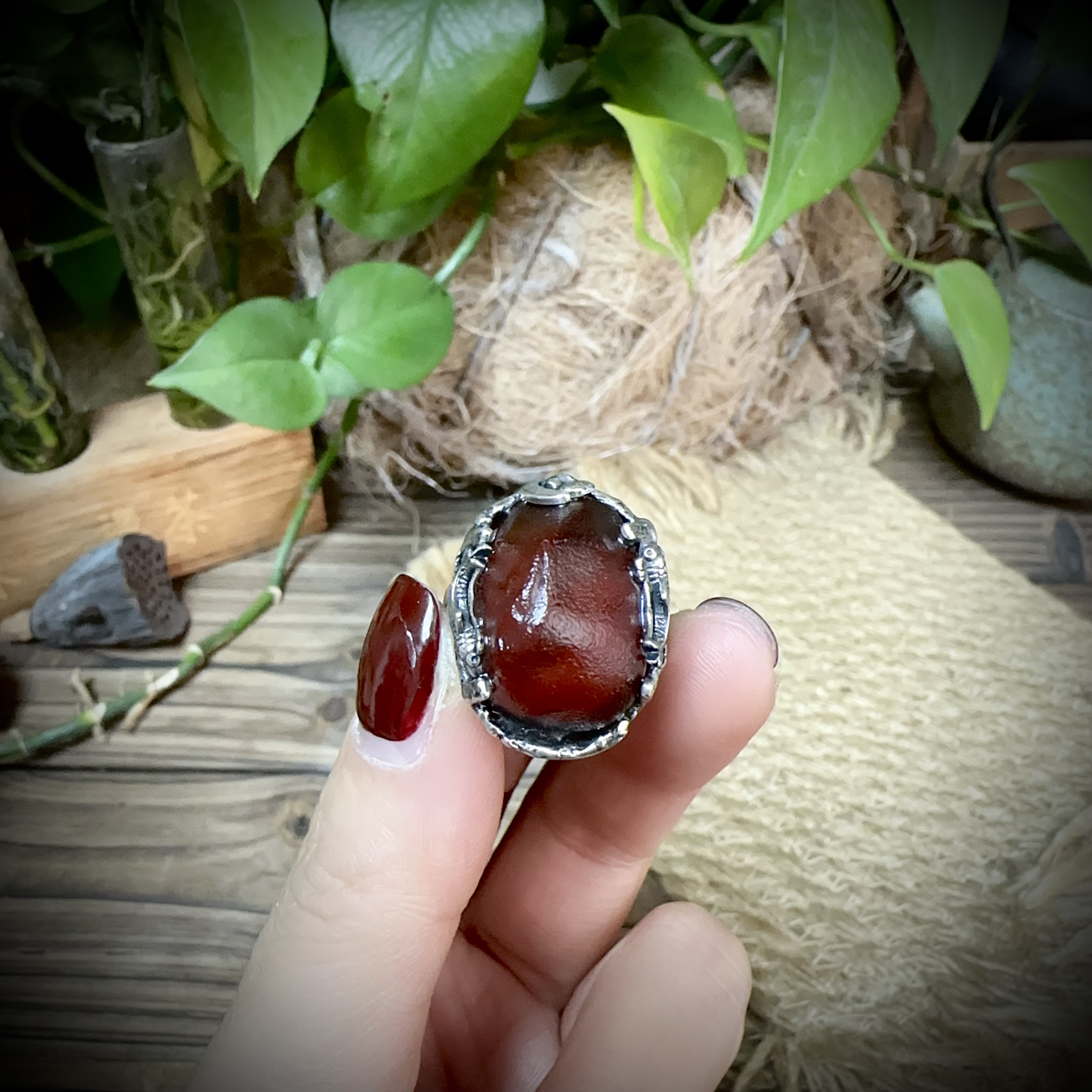 【古香古色】复古s925银蜜蜡琥珀戒指（圈口可调节）