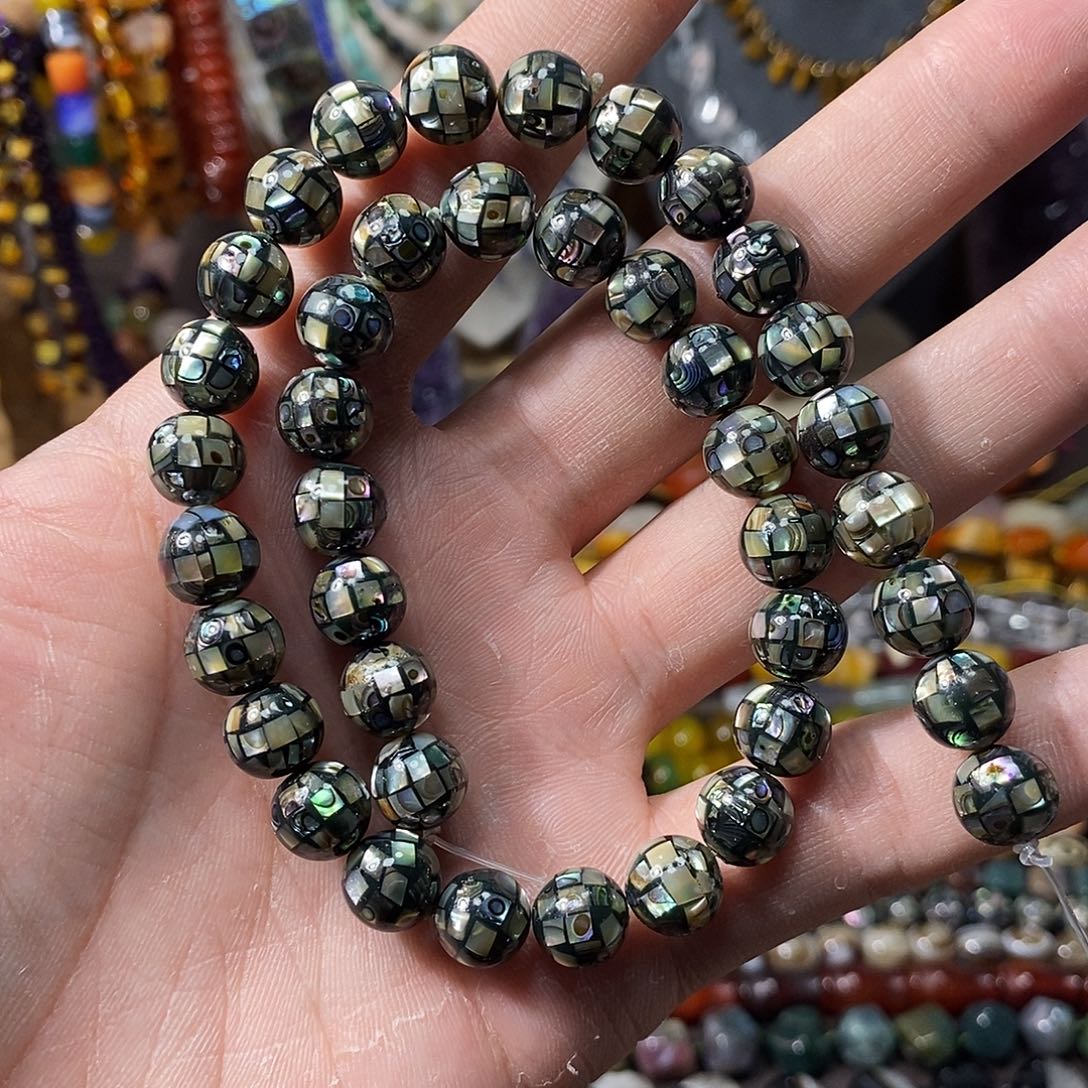 石英质玉未镶嵌，3颗，天然鲍鱼贝魔方10mm，