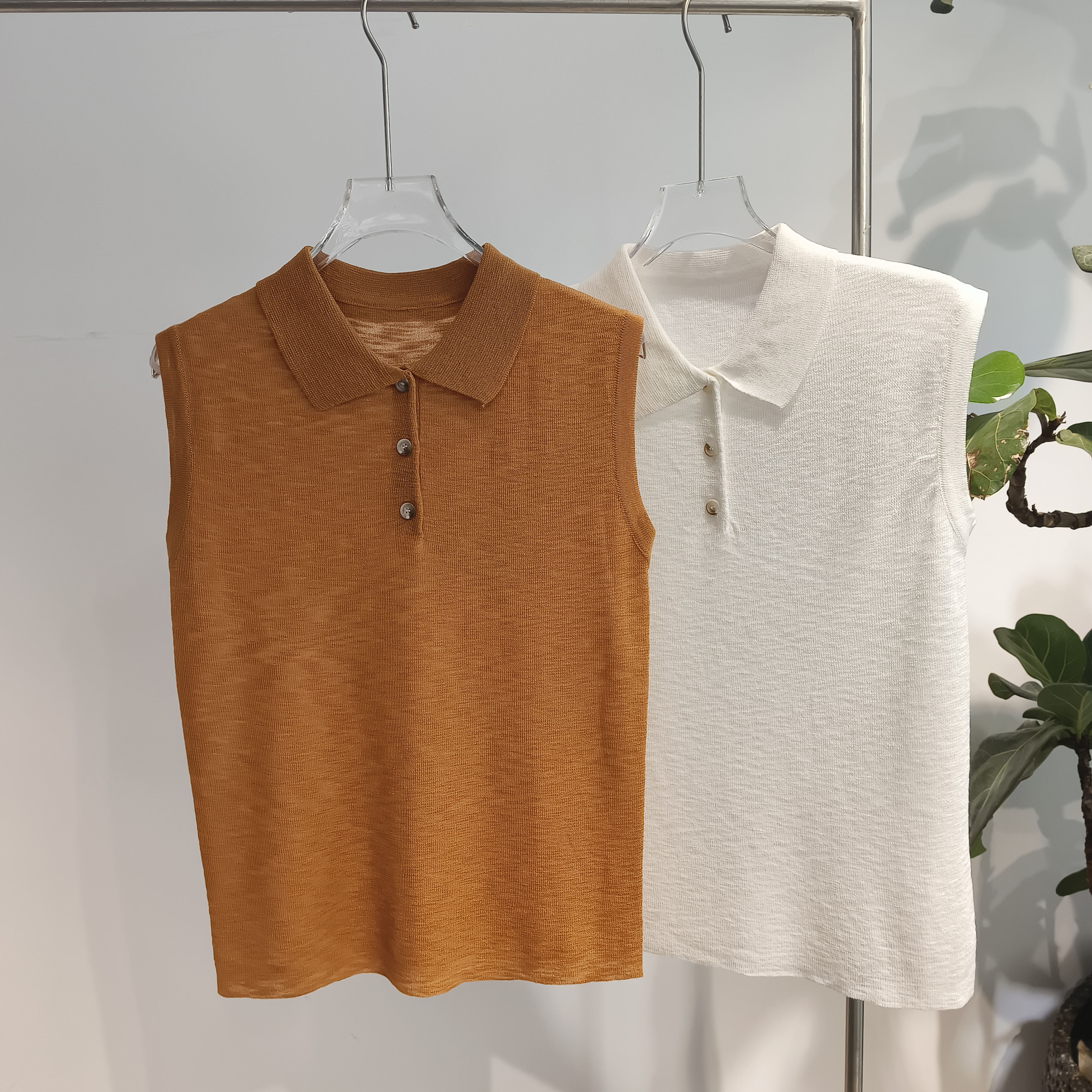 【天丝亚麻】无袖POLO领夏季拼接薄款毛针织衫舒适简约 N8ZY728