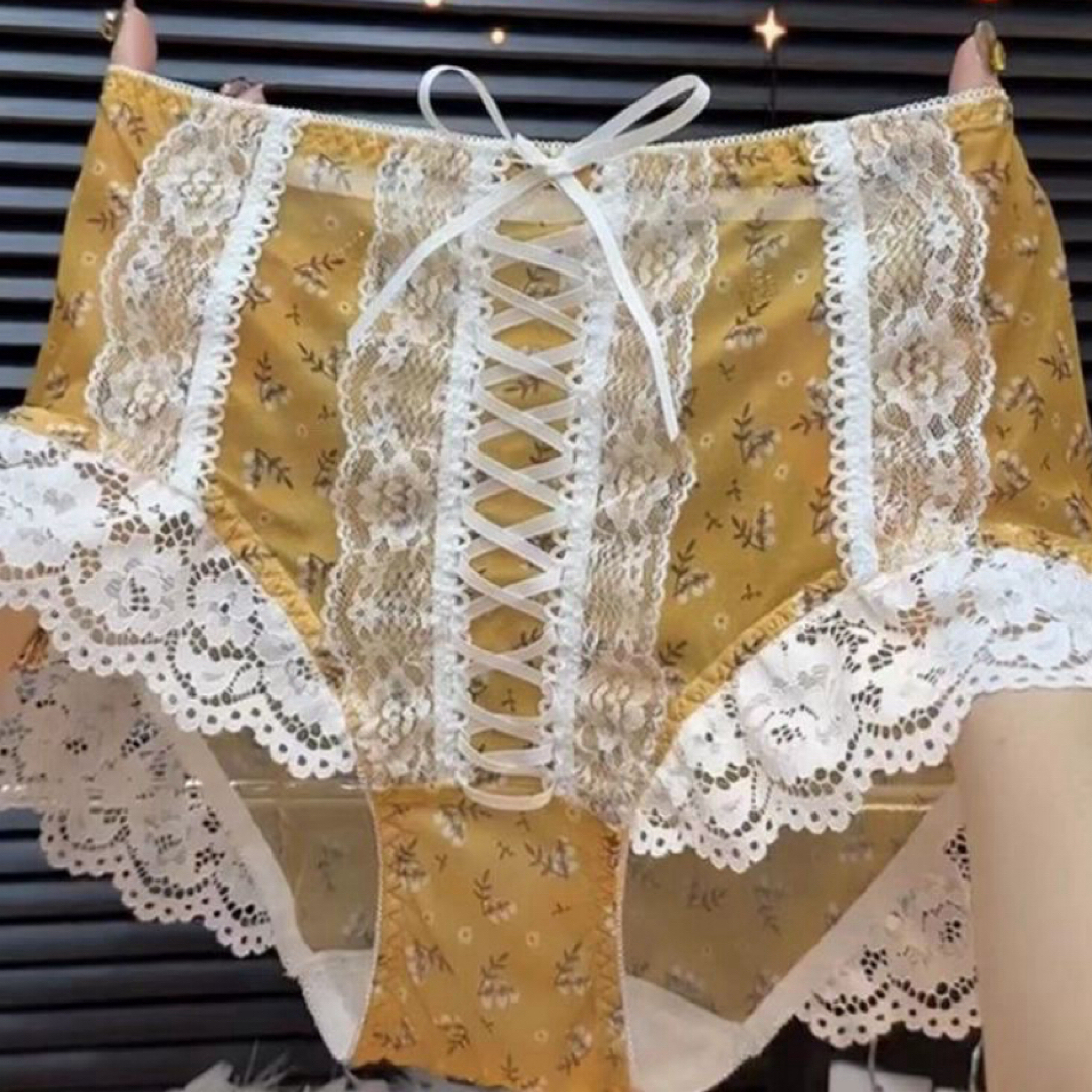 大码胖妹妹可穿的洛丽塔绑带高腰透气印花蕾丝性感三角内裤