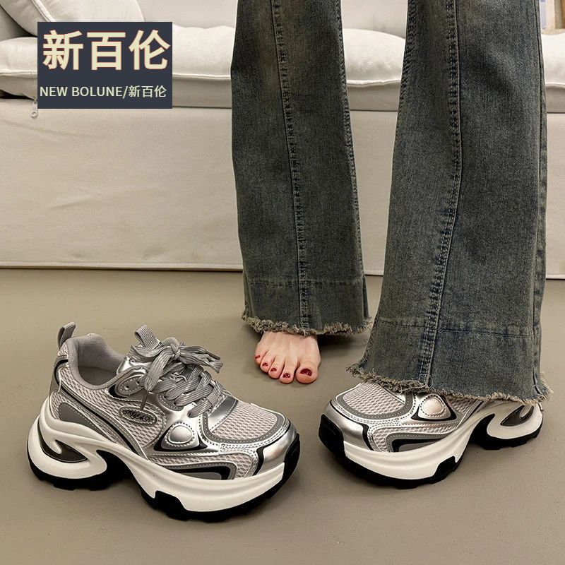 新百伦NEW BOLUNE爆款松糕厚底老爹鞋女小个子增高2025超火新款春