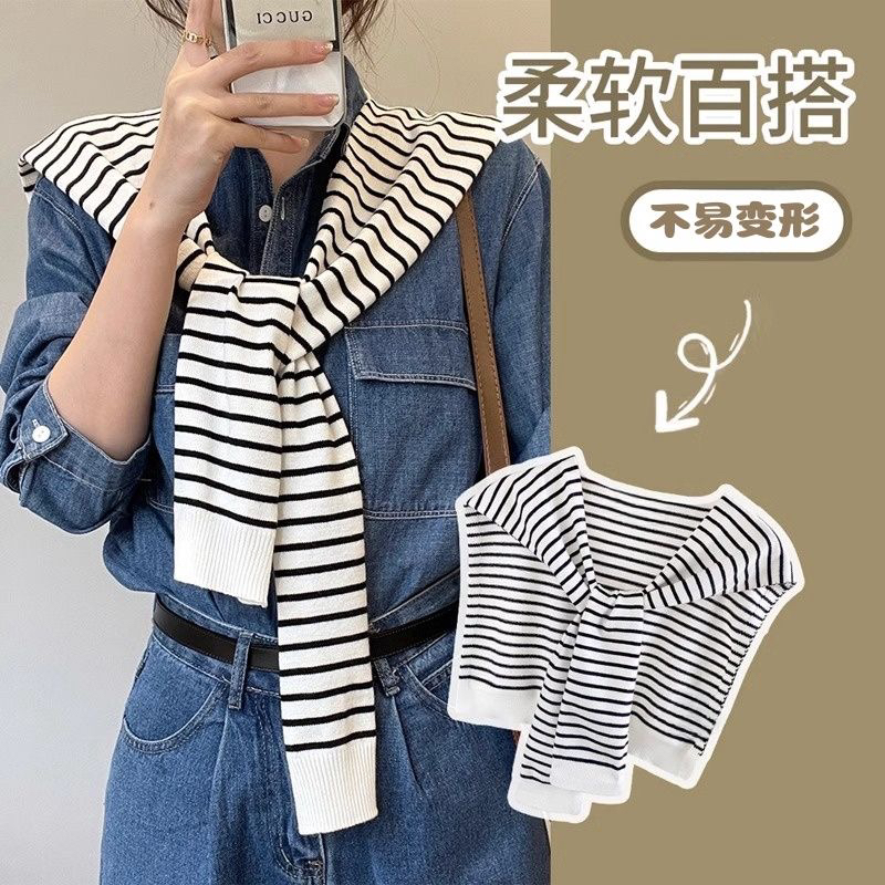 【正品现货】披肩明星同款经典条纹四季百搭网红针织黑白春夏【8888】
