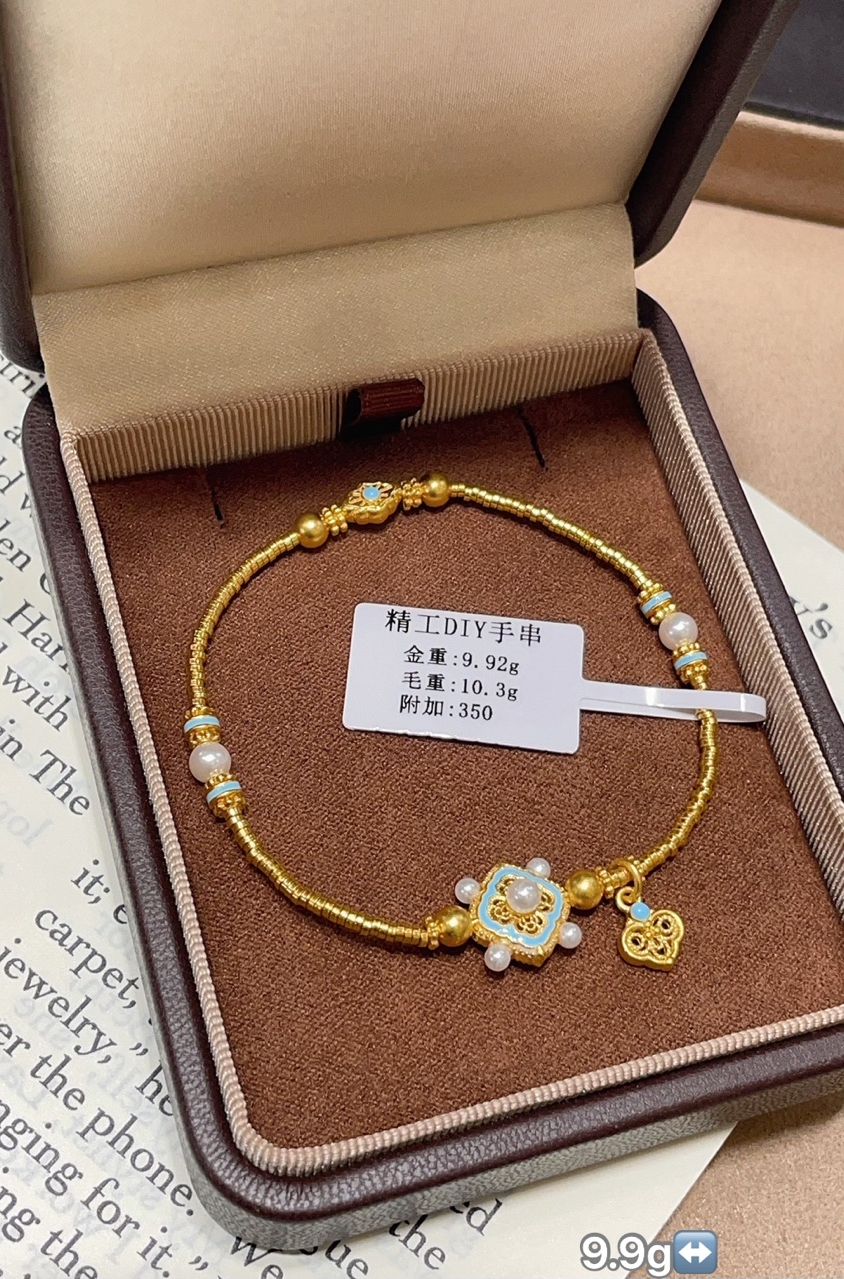 古法金黄金手工錾刻足金999手串手链