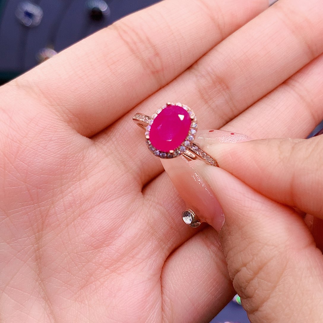 红宝石戒指银S925镶嵌