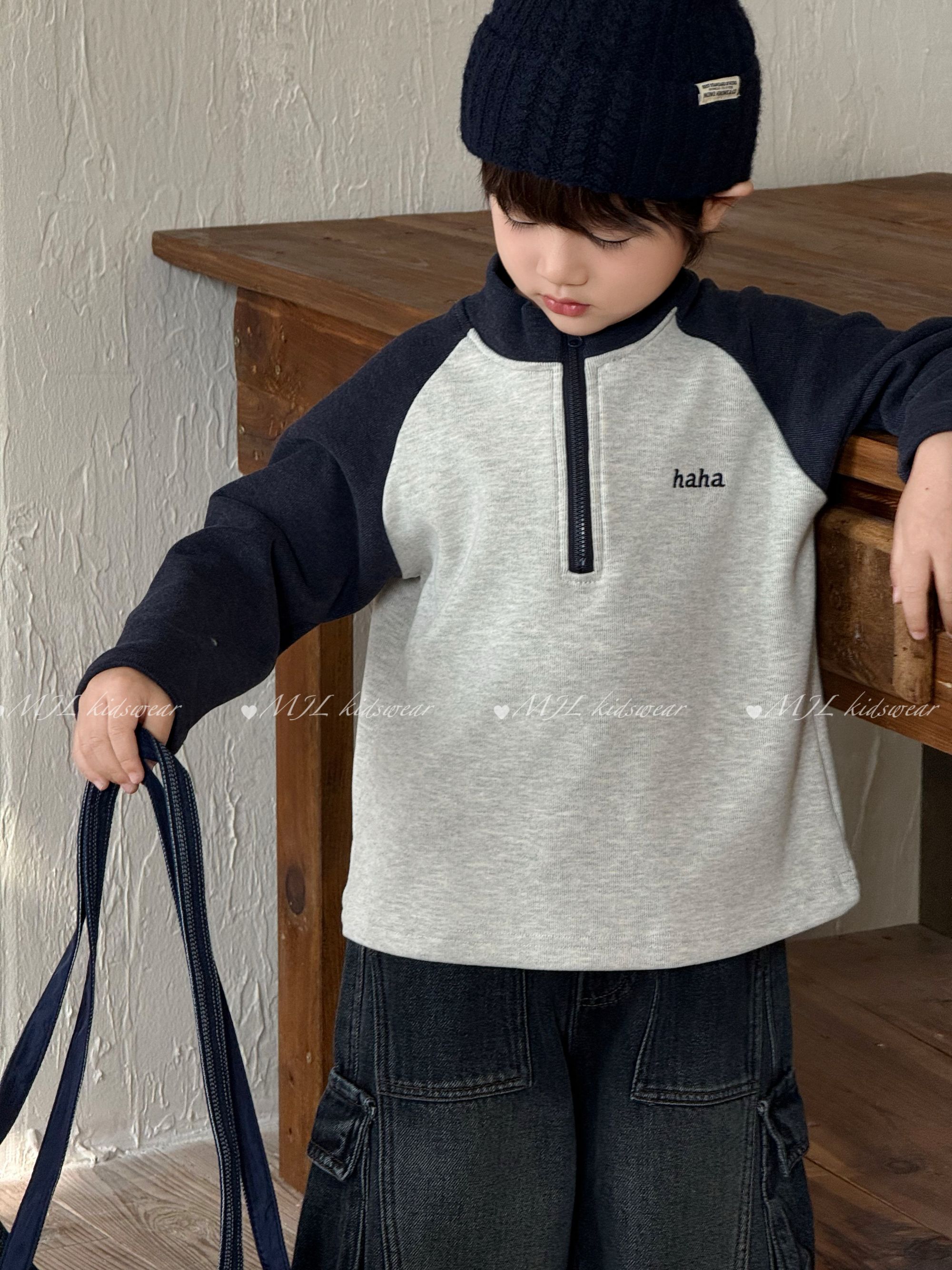 MJL【现货】冬款【撞色小立领】330克绒内里儿童打底YX8389