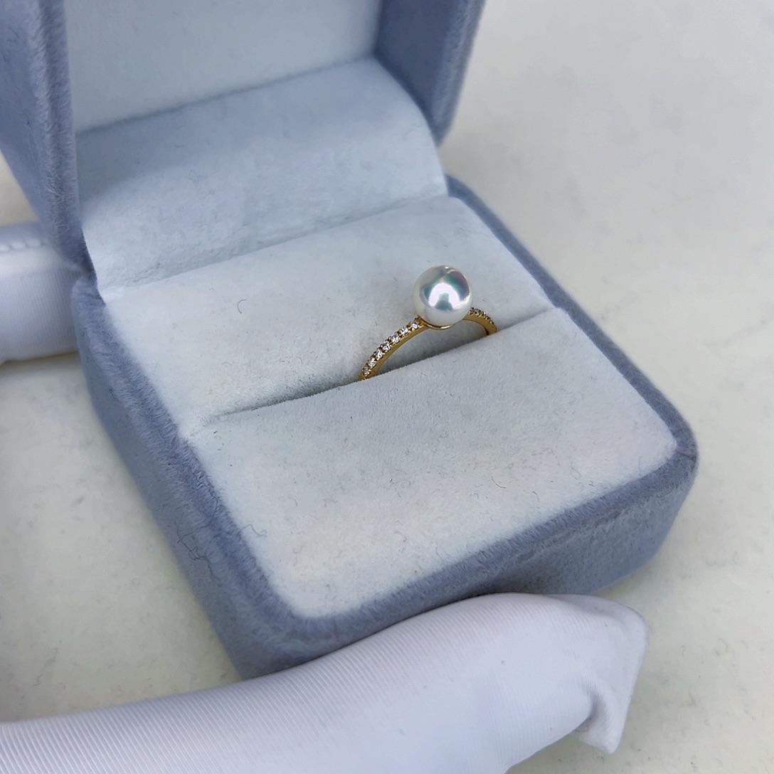 海水珍珠海水akoya设计款戒指6-7mm18K金镶嵌